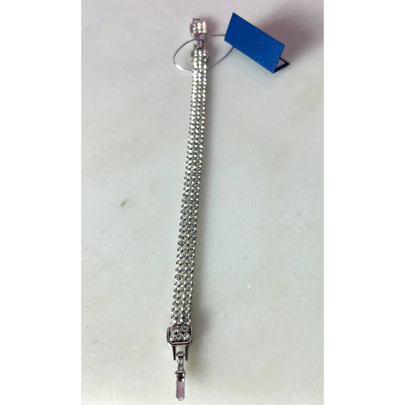NWT Swarovski clim signed clear crystal 3 row mesh bracelet with tag - Picture 1 of 10